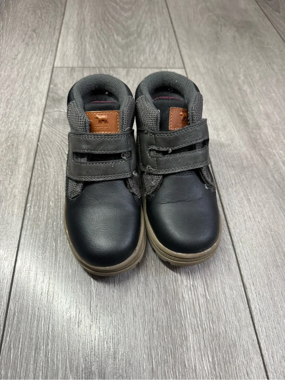 Carter's Black Kids Hook-and-Loop Boots with Tan Accent